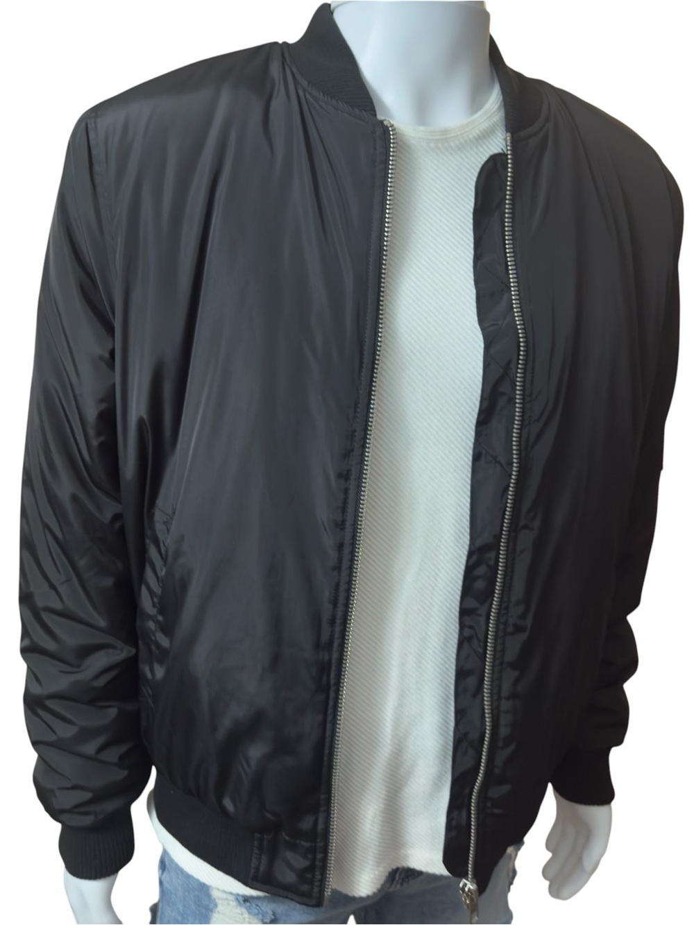 FOREVER 21 Men's Black Bomber Jacket - Classic Lightweight